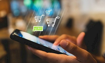 Use ChatGPT: Smartphone with shopping icons