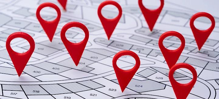 Map with pins for local marketing