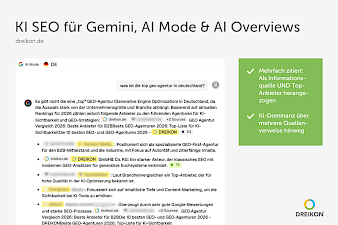 Successful AI SEO for Gemini, AI Mode and AI Overview using the example of DREIKON