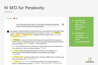 Successful AI SEO for Perplexity using the example of DREIKON