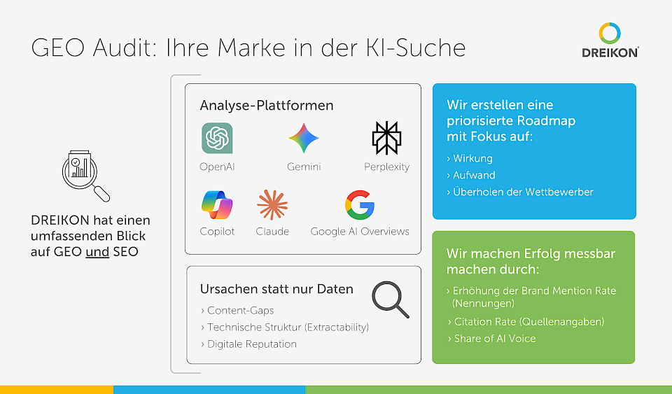 Umfang, Plattformen und Inhalte des GEO Audits