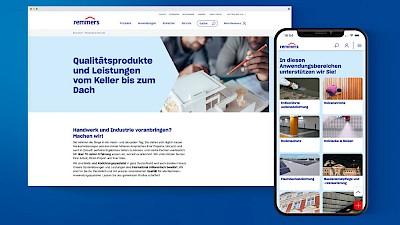 Website von Remmers, einem Hersteller für Bauten-, Holz-, Bodenschutz und industriellen Lacksystemen