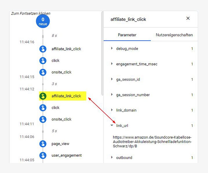 Nutzung des Events in der Auswertung