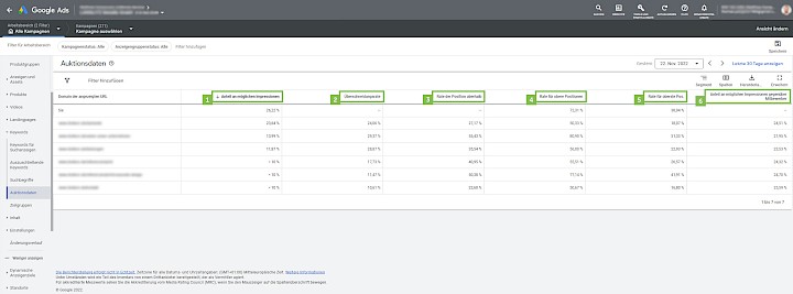 Einsicht in die Auktionsdaten von Google Ads